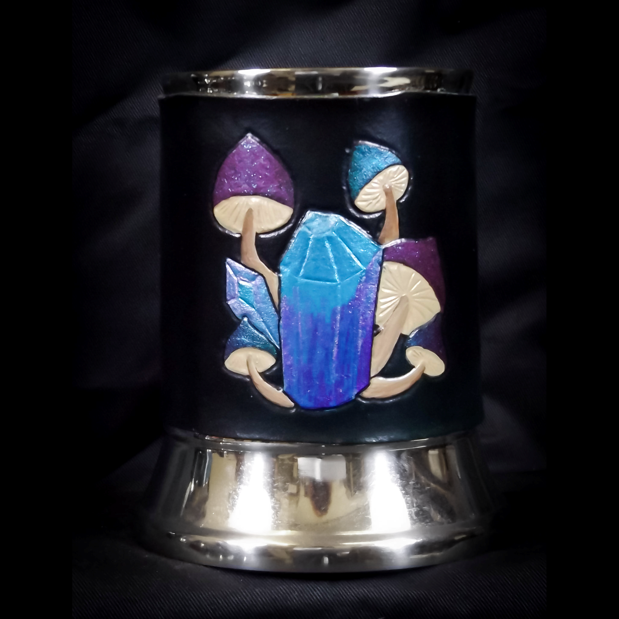 Crystal Mushroom Leather Tankard Cover on Tankard