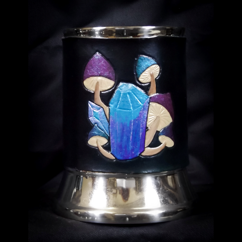 Crystal Mushroom Leather Tankard Cover on Tankard