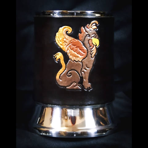 Brown Griffin Leather Tankard Cover on Tankard