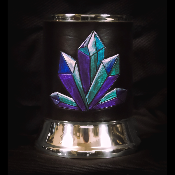 Crystal Cluster Leather Tankard Cover on Tankard