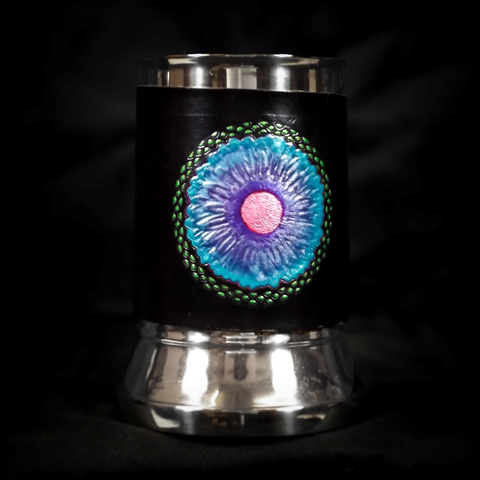 Turquoise Flower Leather Tankard Cover on Tankard