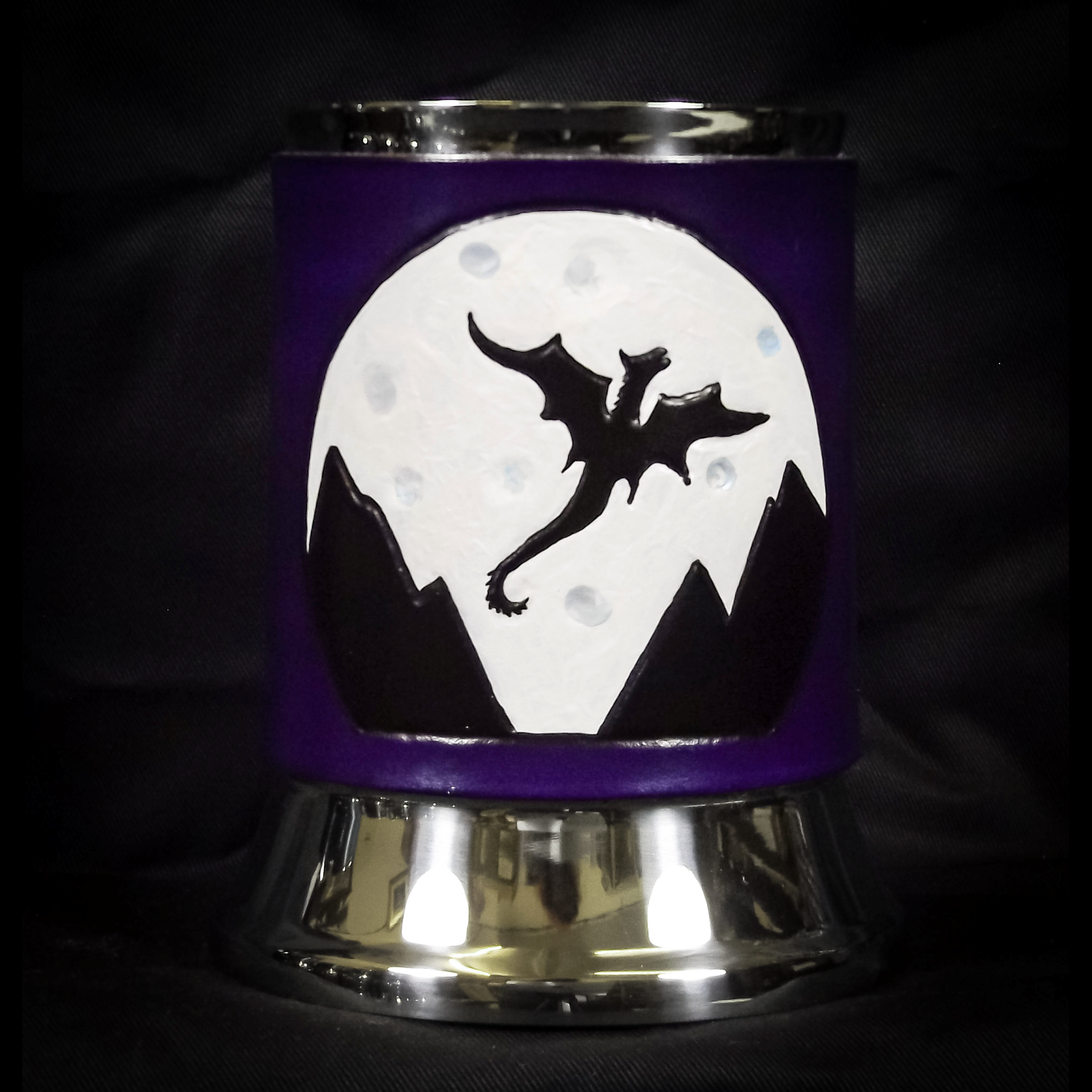 Purple Dragon Moon Leather Tankard Cover on Tankard