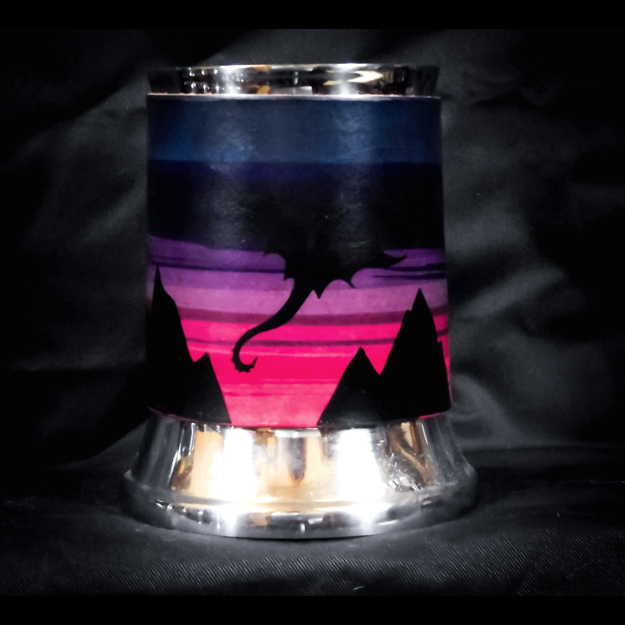 Purple Dragon Sunset Leather Tankard Cover on Tankard