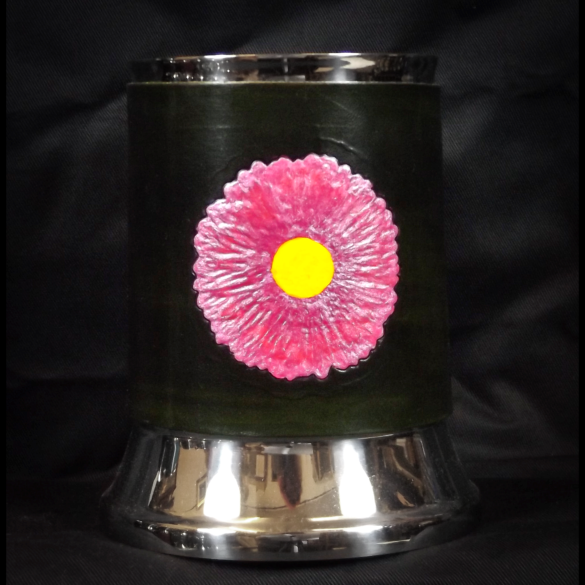 Pink Flower Leather Tankard Cover on Tankard