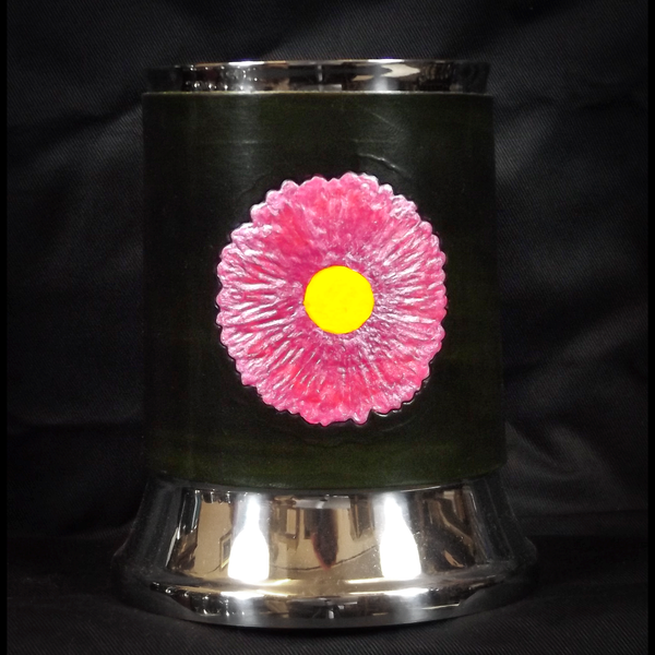 Pink Flower Leather Tankard Cover on Tankard
