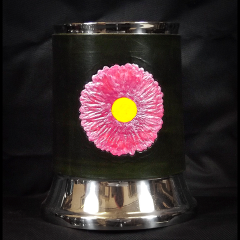 Pink Flower Leather Tankard Cover on Tankard