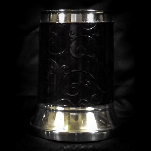 Black Swirl Leather Tankard Cover on Tankard