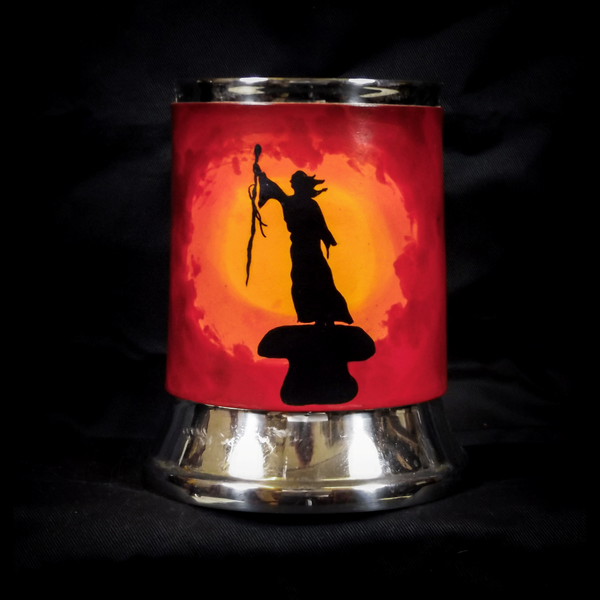 Sunset Wizard Leather Tankard Cover on Tankard