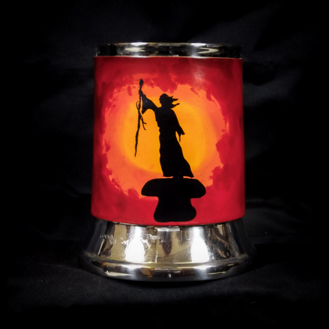 Sunset Wizard Leather Tankard Cover on Tankard