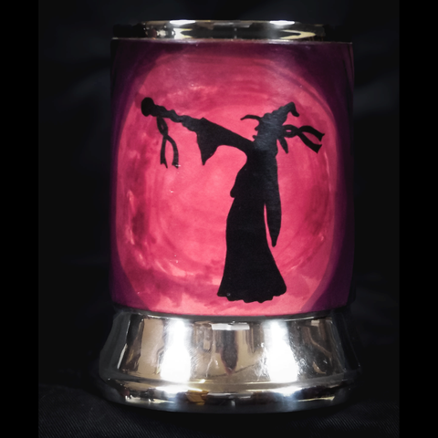 Pink & Purple Wizard Leather Tankard Cover on Tankard