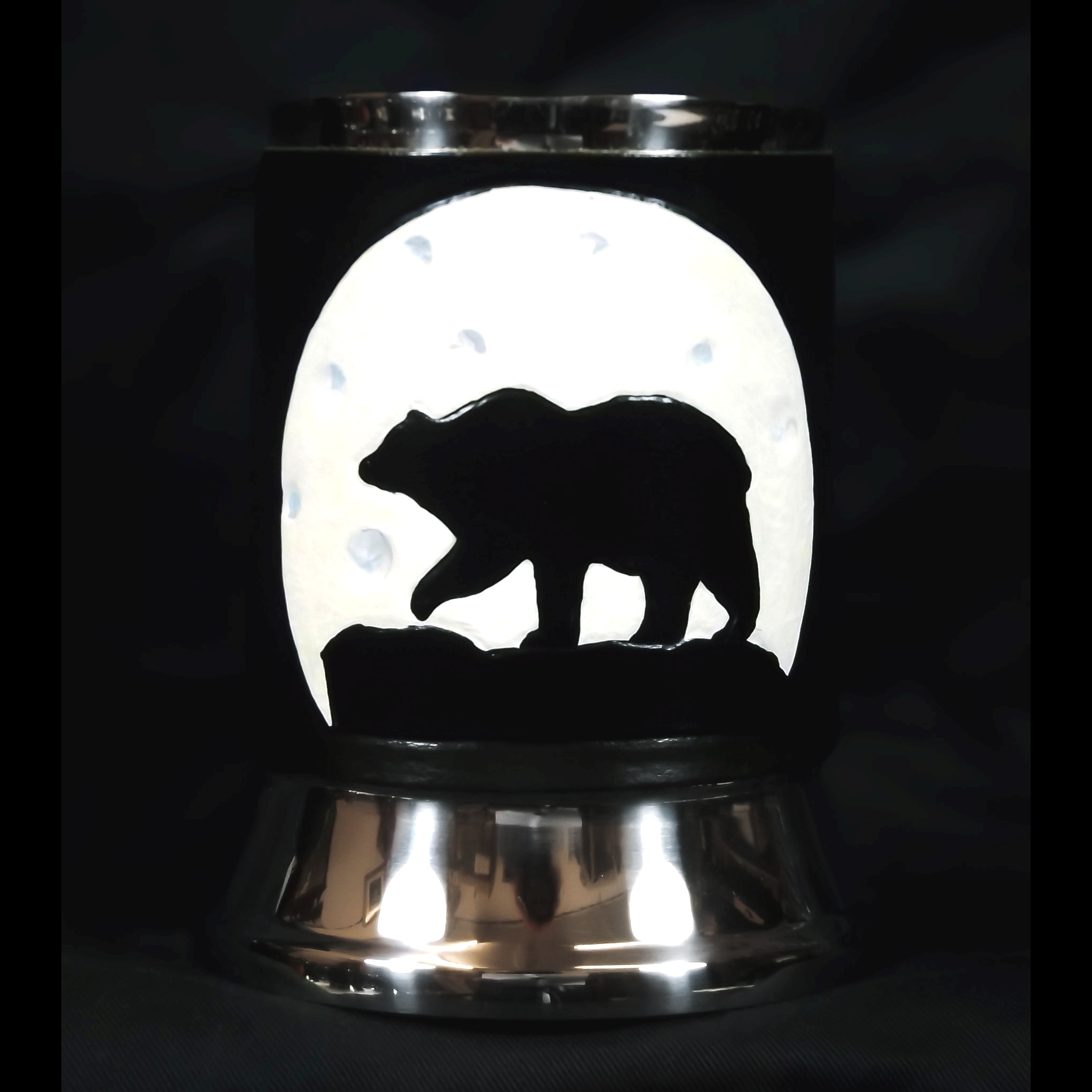 Black Bear & Moon Leather Tankard Cover on Tankard