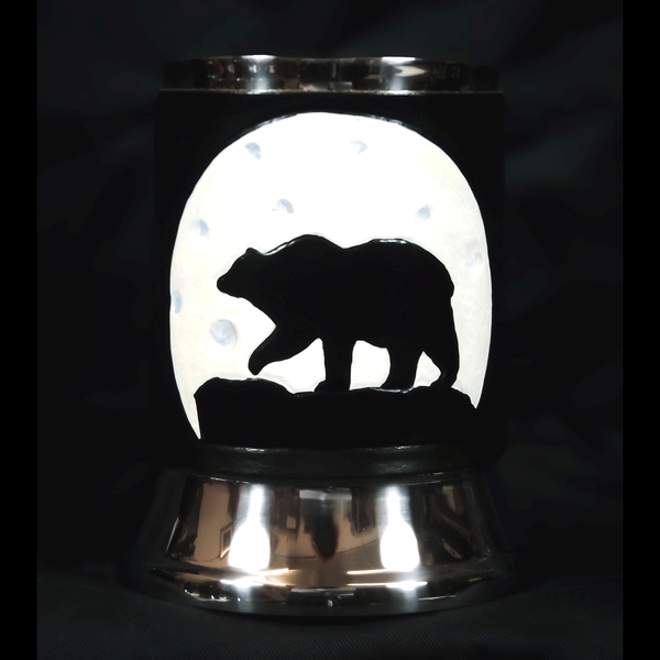 Black Bear & Moon Leather Tankard Cover on Tankard