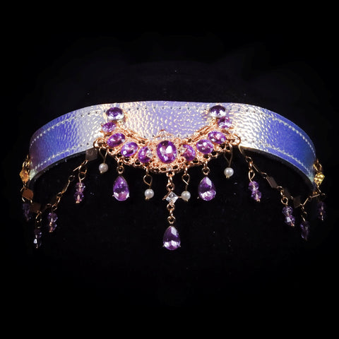 Purple & Gold Crown on Iridescent Leather Band