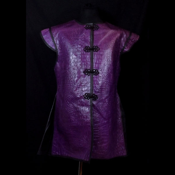 Purple & Black Croc Effect  Leather Vest - Large