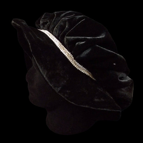 Floppy Black & Silver Velvety Bonnet Hat