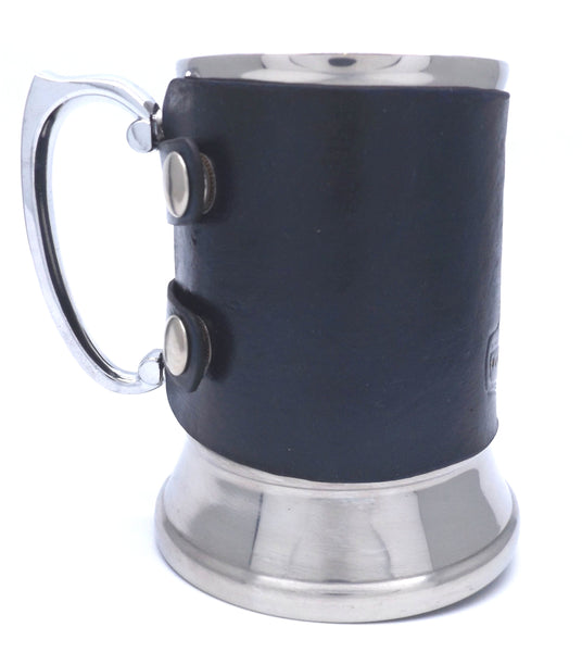 Green Swirly Leaves Leather Tankard Cover on Tankard