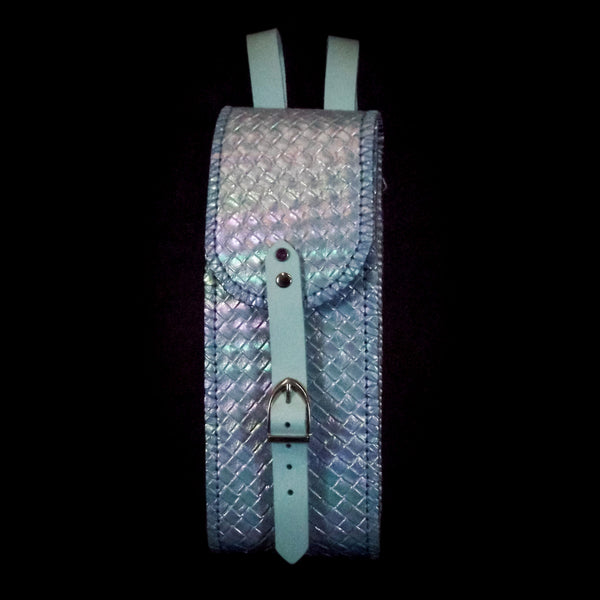 Handmade Water Bottle Leather Belt Pouch - Pale Blue Iridescent