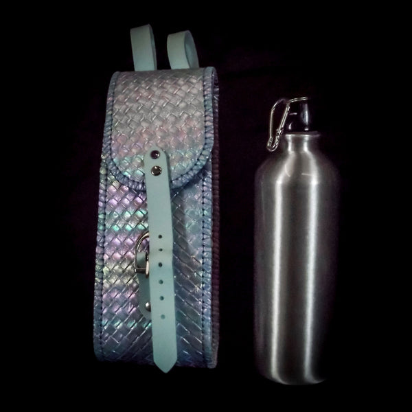 Handmade Water Bottle Leather Belt Pouch - Pale Blue Iridescent