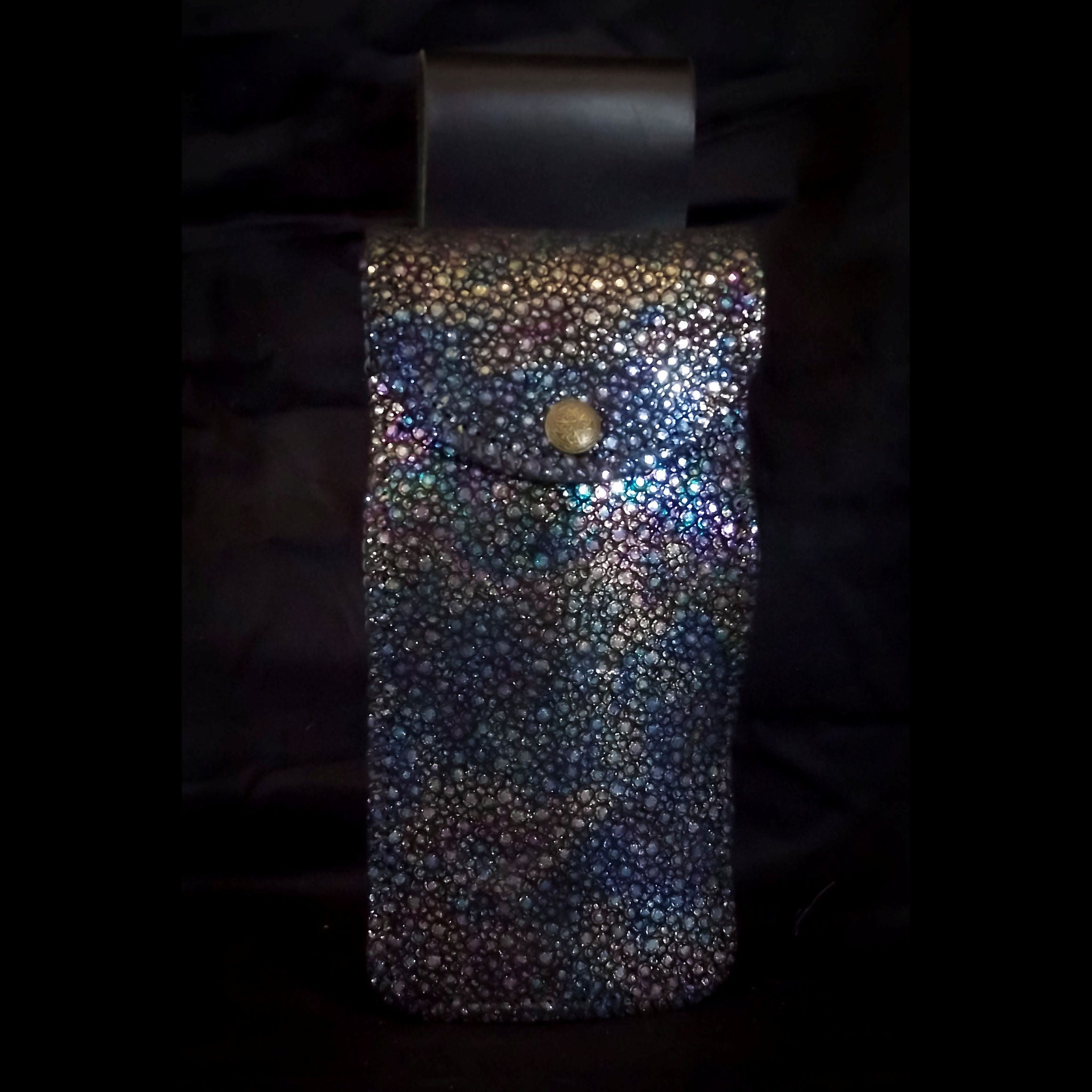 Handmade Water Bottle Leather Belt Pouch - Oil Rainbow Dot