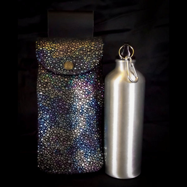 Handmade Water Bottle Leather Belt Pouch - Oil Rainbow Dot