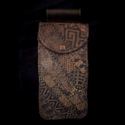 Handmade Water Bottle Leather Belt Pouch - Brown Print