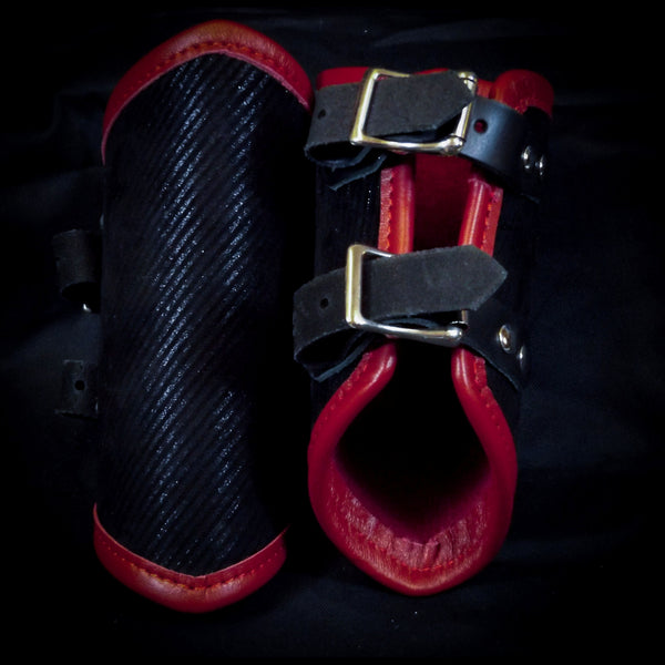 Leather Vambraces - Black & Red