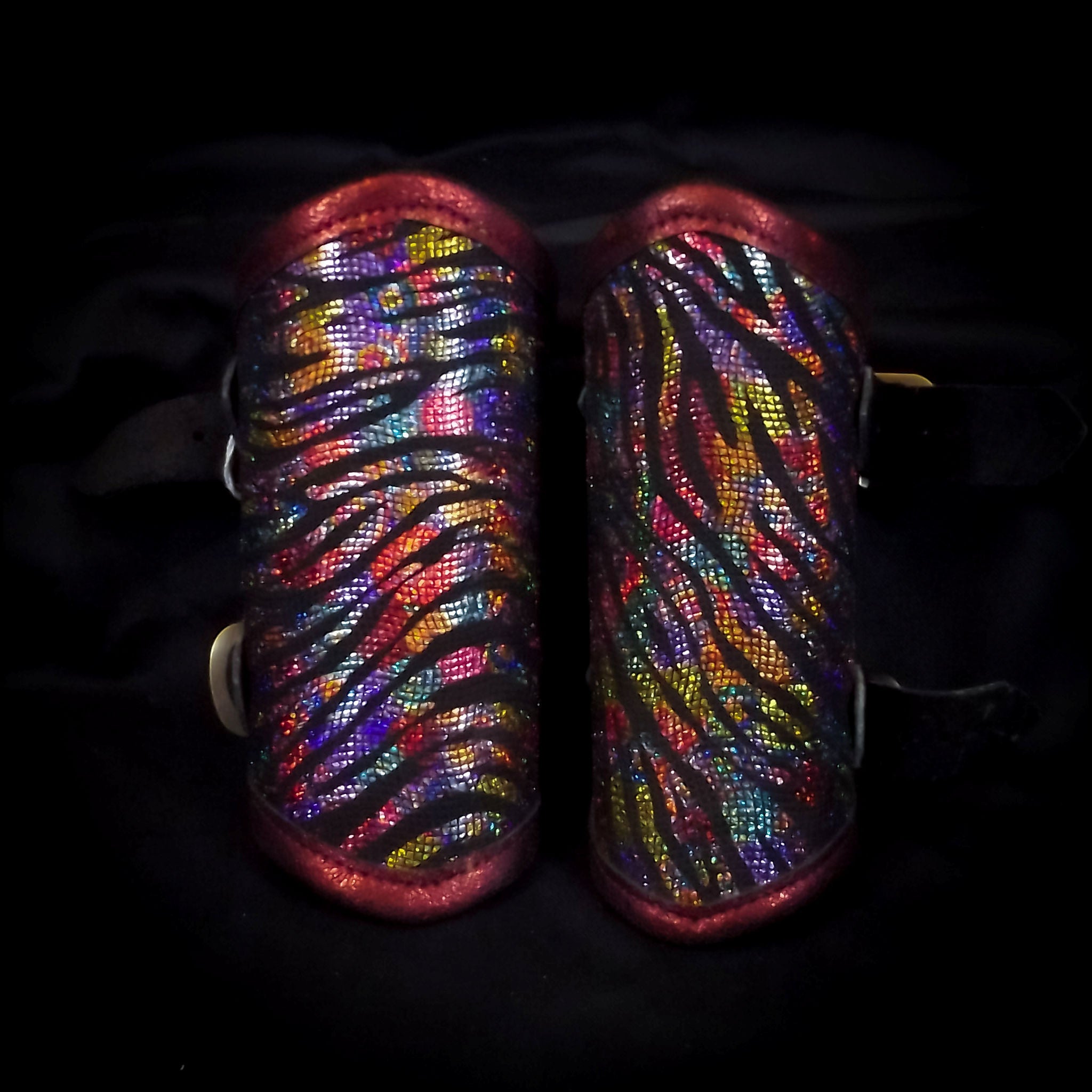 Leather Vambraces - Red & Multi Stripe