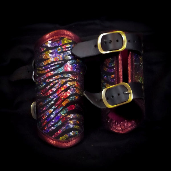 Leather Vambraces - Red & Multi Stripe