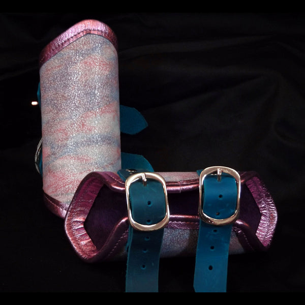 Leather Mini Vambraces - Pink & Blue Marbled