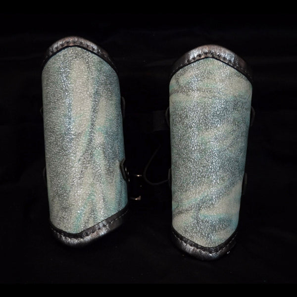 Leather Vambraces - Turquoise & Grey Marbled