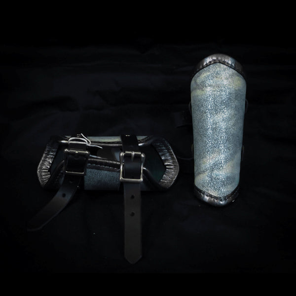 Leather Vambraces - Turquoise & Grey Marbled