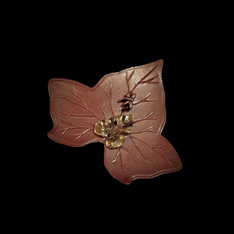 Handmade Coppery Leather Ivy Leaf Brooch - 6cm