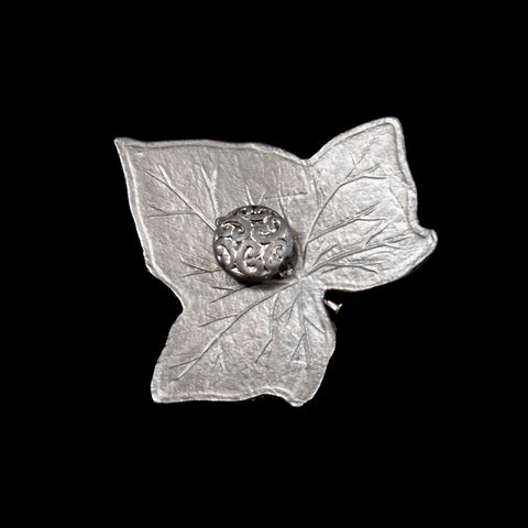 Handmade Silvery Leather Ivy Leaf Brooch - 6cm