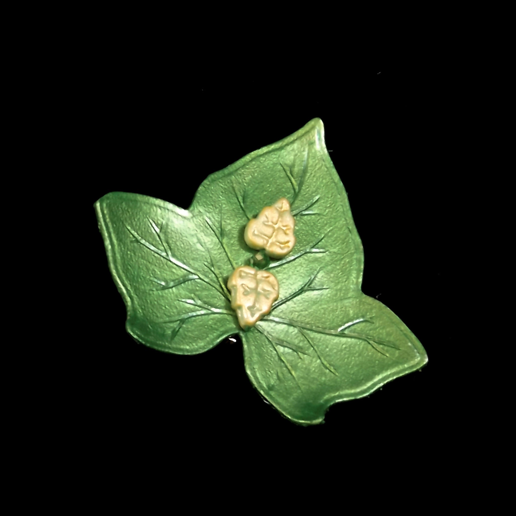 Handmade Green Leather Ivy Leaf Brooch - 6cm
