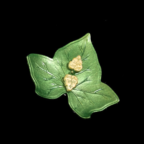 Handmade Green Leather Ivy Leaf Brooch - 6cm
