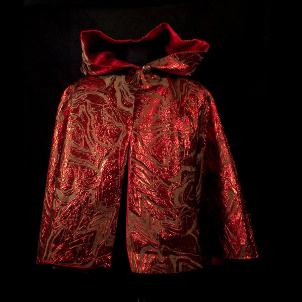 Vivid Metallic Red Brocade Half Cloak