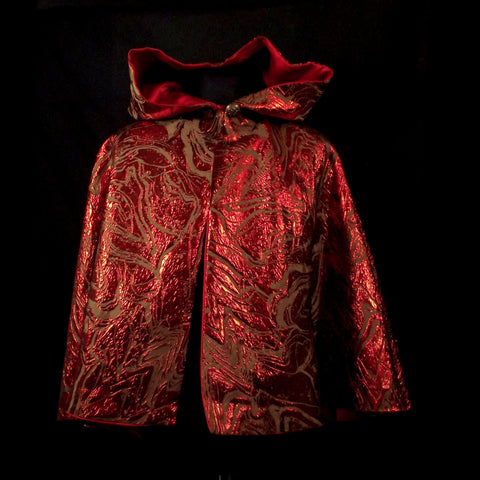 Vivid Metallic Red Brocade Half Cloak