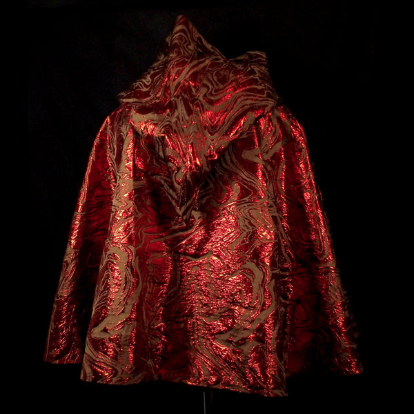 Vivid Metallic Red Brocade Half Cloak