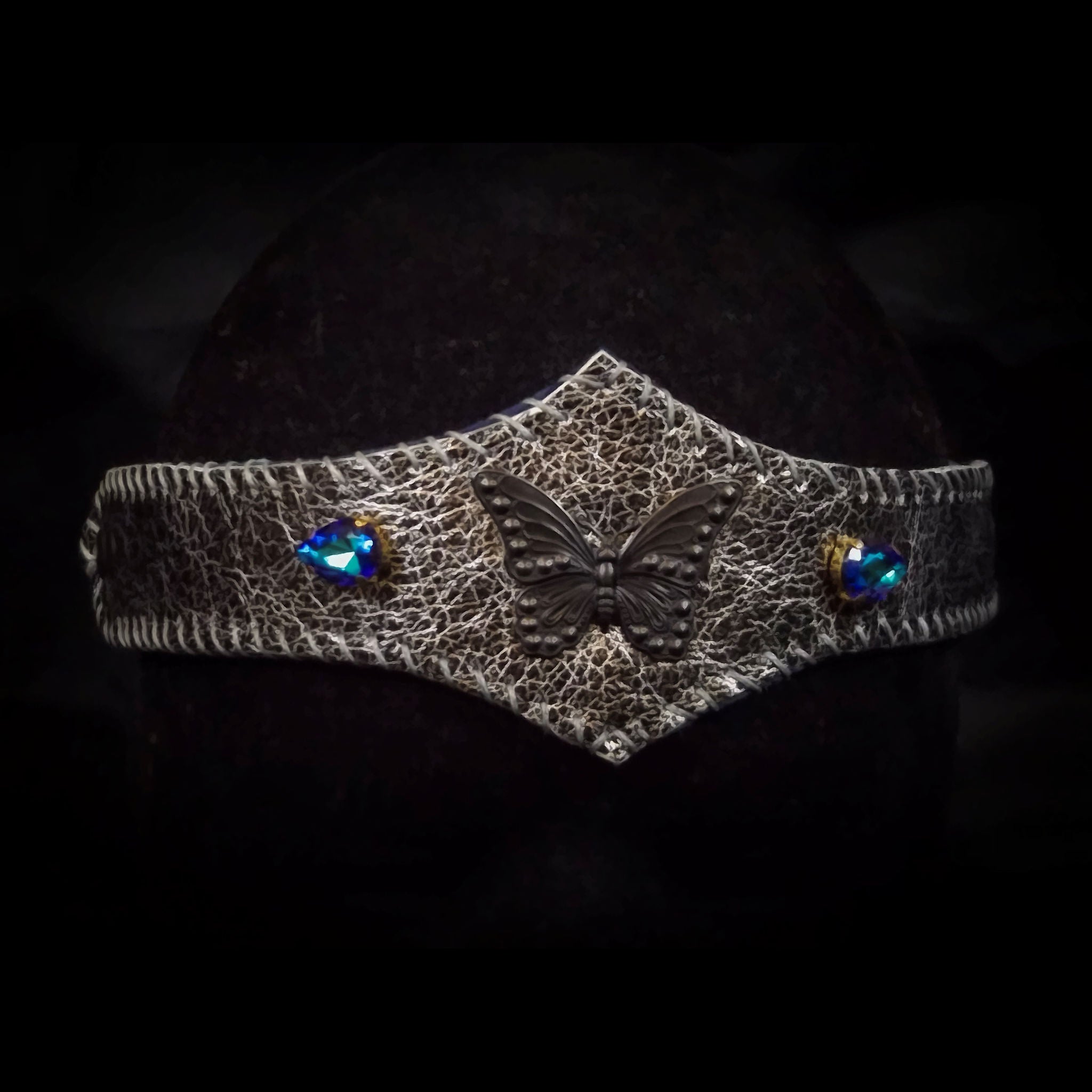 Dark Metallic Pewter Leather Butterfly Circlet