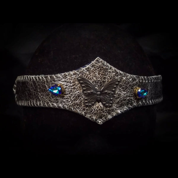 Dark Metallic Pewter Leather Butterfly Circlet