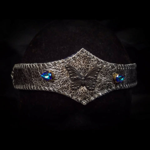 Dark Metallic Pewter Leather Butterfly Circlet