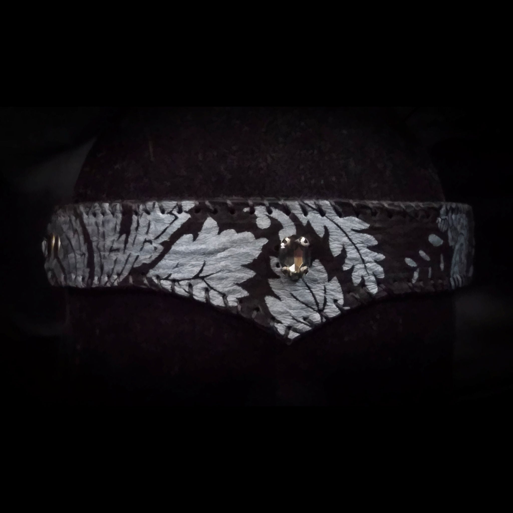 Black & Silver Jewelled  Leather Circlet