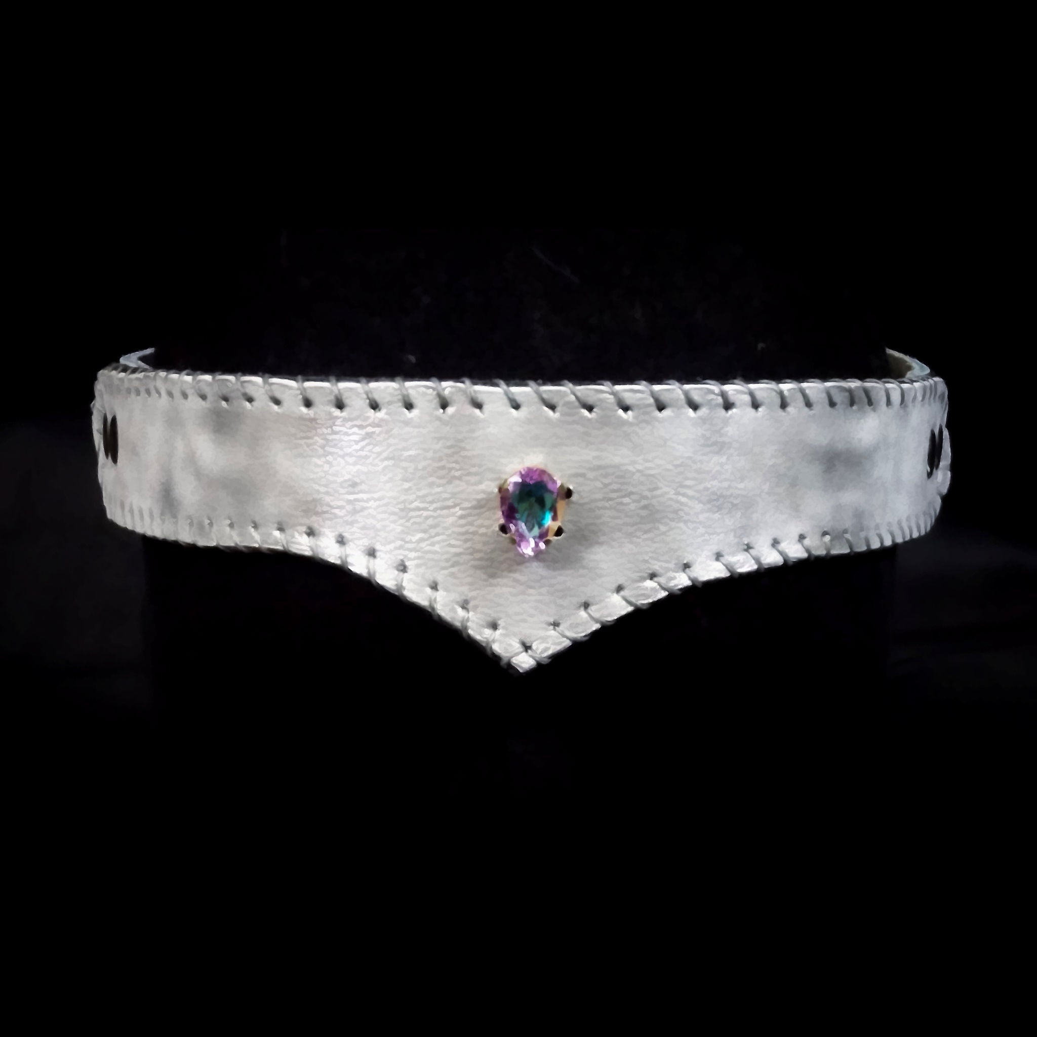 Smokey White-Silver Jewelled  Leather Circlet