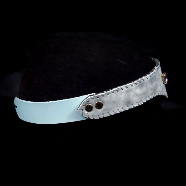 Smokey White-Silver Jewelled  Leather Circlet