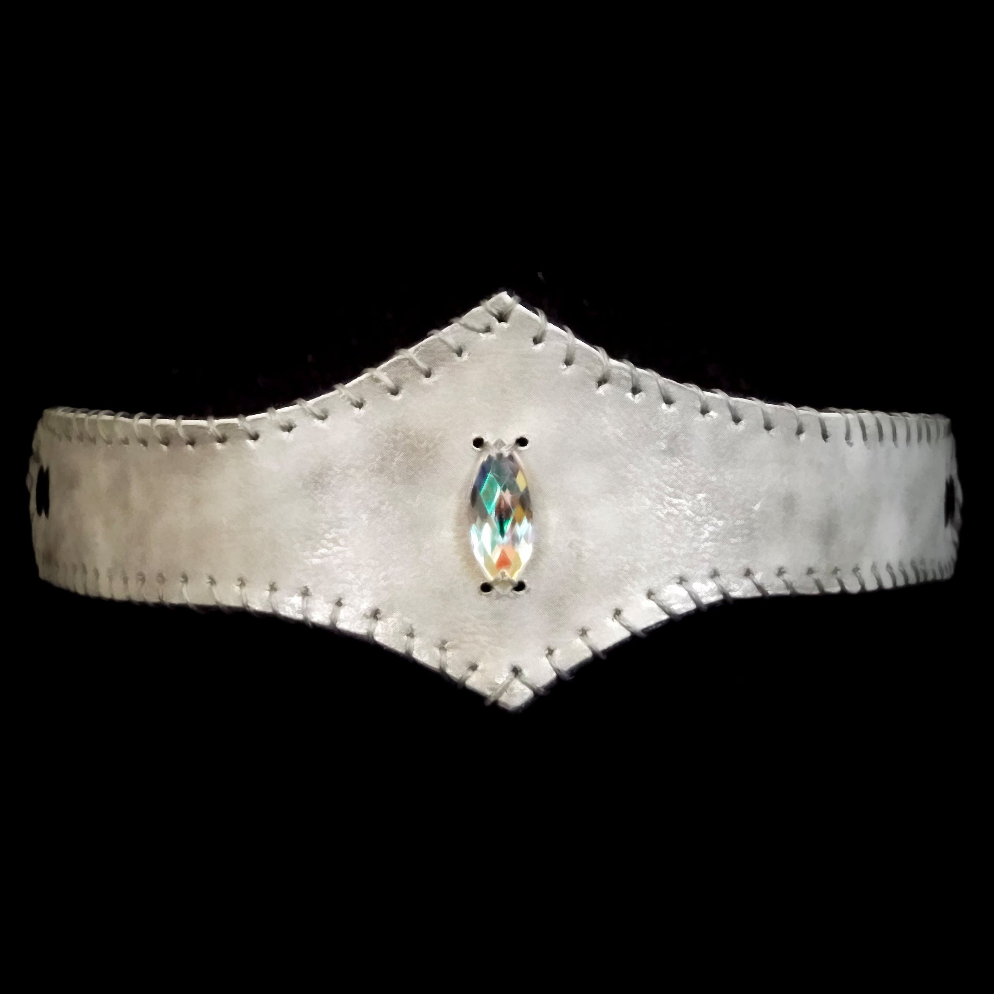 Smokey White-Silver  Leather Circlet