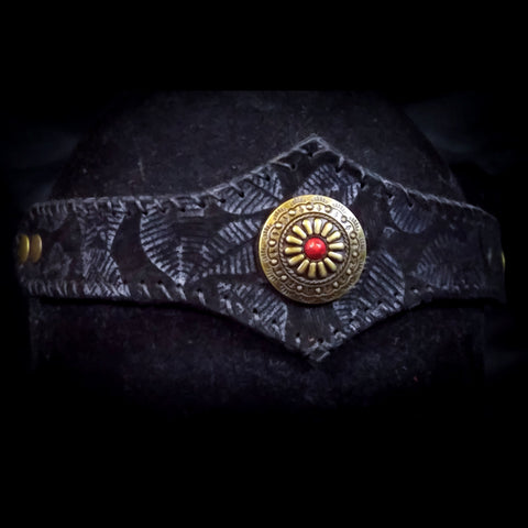 Black Leaf-Embossed  Leather Circlet