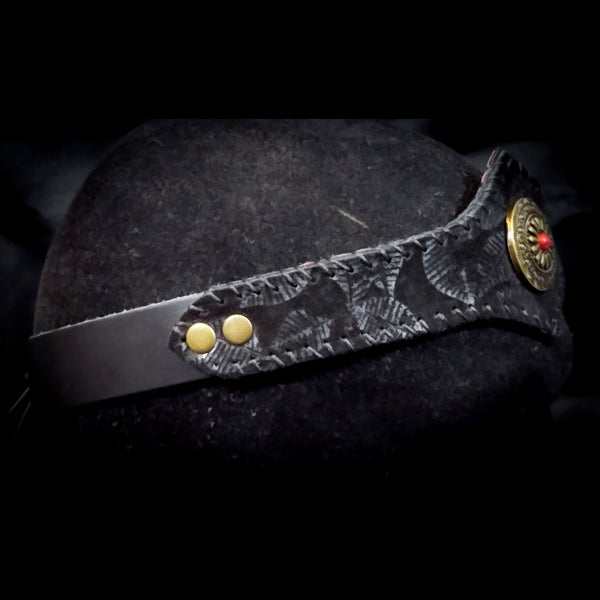 Black Leaf-Embossed  Leather Circlet