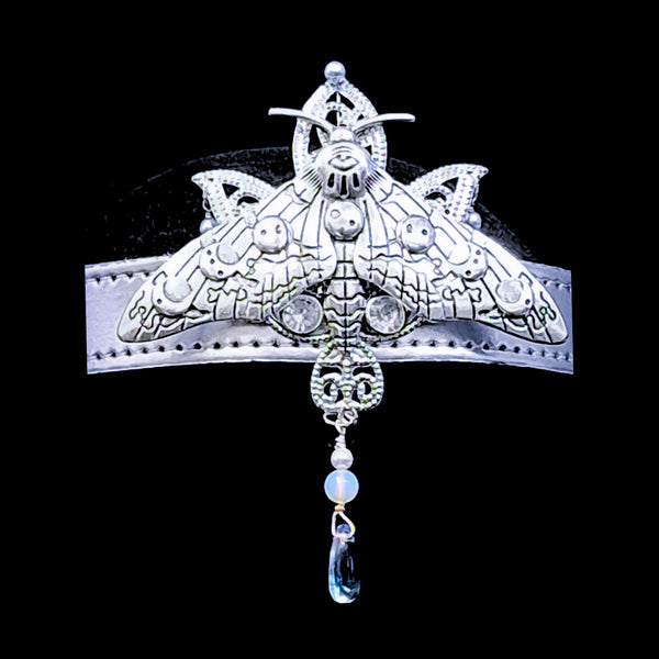 Moth Crown on Silvery Leather band