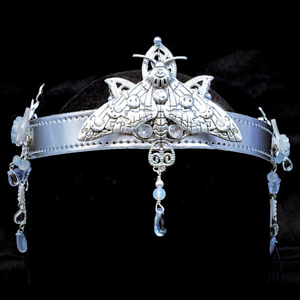 Moth Crown on Silvery Leather band