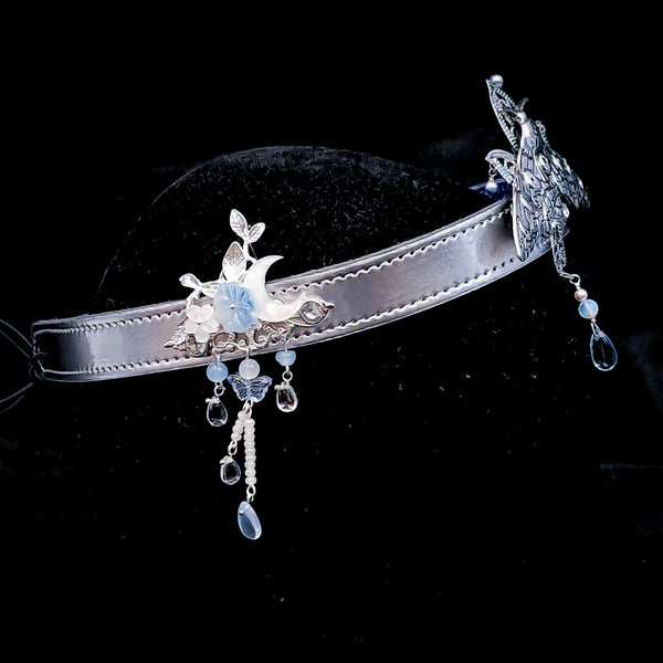 Moth Crown on Silvery Leather band